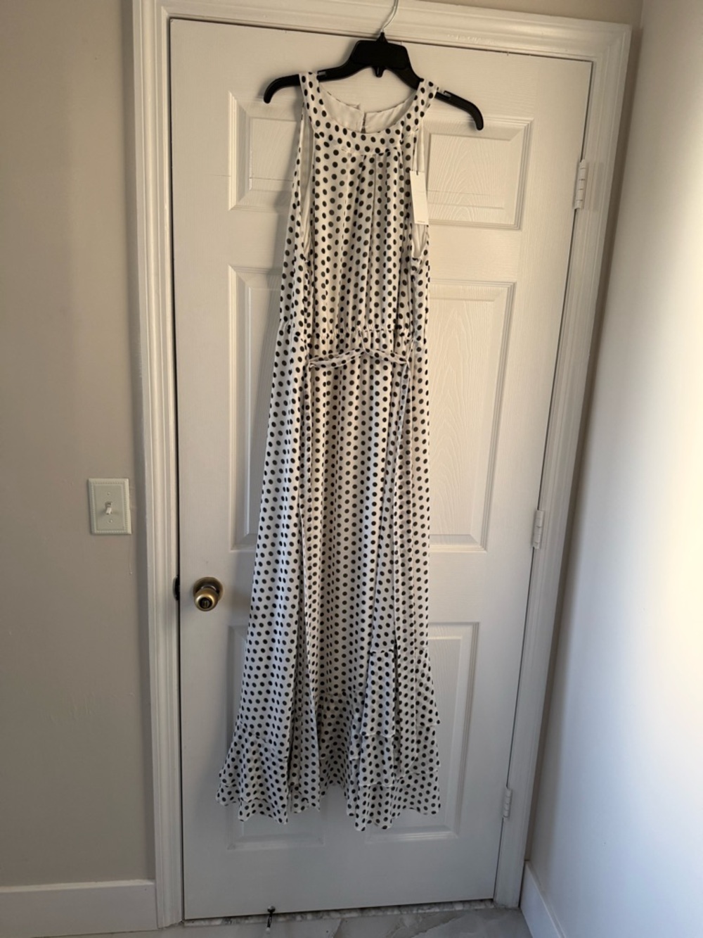 Calvin Klein White Maxi Dress with Black Polka Dots